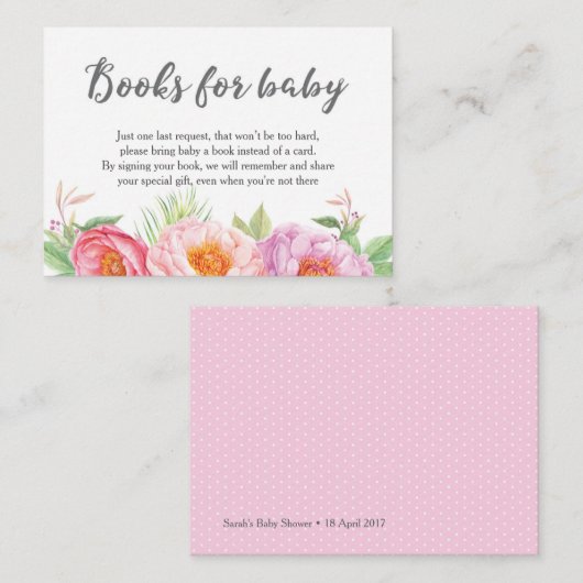 赤ちゃんシャワーフローラカードの代わりに本を持って来る エンクロージャーカード (正面/裏面)