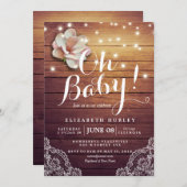 赤ちゃんシャワーフローラストリングライト素朴ウッドレース 招待状 (正面/裏面)