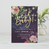 赤ちゃんシャワーフローラパープルスパークルストリングライト 招待状 (スタンド正面)