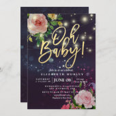 赤ちゃんシャワーフローラパープルスパークルストリングライト 招待状 (正面/裏面)