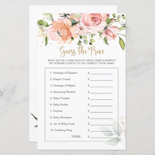 赤ちゃんシャワーフローラプライスゲームを推測 (正面/裏面)