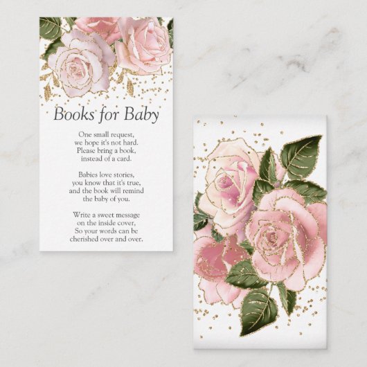 赤ちゃんシャワーフローラ用ピンク色の本 エンクロージャーカード (正面/裏面)