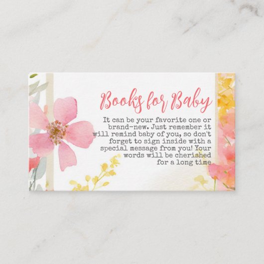 赤ちゃんシャワーフローラ用ワイルドフラワー桃の本 エンクロージャーカード (正面)