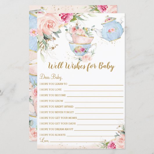 赤ちゃんシャワーフローラ紅茶パーティーがベビーを願う (正面/裏面)