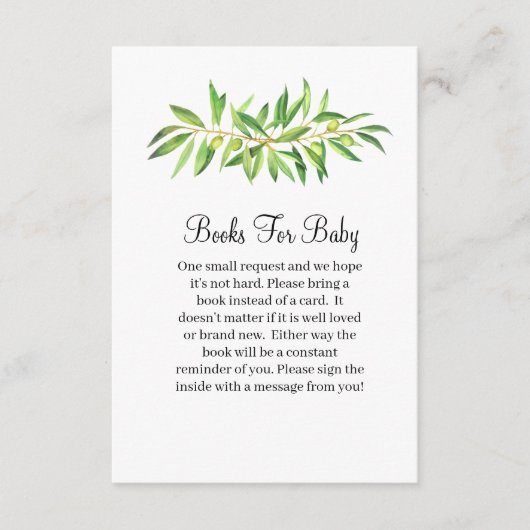 赤ちゃんシャワーブックオリーブの枝のセージ緑 エンクロージャーカード (正面)