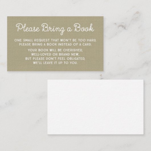 赤ちゃんシャワーブックリクエストカードバ素朴ーラップ エンクロージャーカード (正面/裏面)