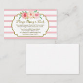 赤ちゃんシャワーブックリクエストカードピンクフローラストライプ エンクロージャーカード (正面/裏面)