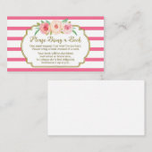 赤ちゃんシャワーブックリクエストカードピンクフローラストライプ エンクロージャーカード (正面/裏面)