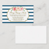 赤ちゃんシャワーブックリクエストカードピンクフローラネイビー エンクロージャーカード (正面/裏面)