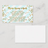 赤ちゃんシャワーブックリクエストカードブルー金ゴールド紙吹雪 エンクロージャーカード (正面/裏面)