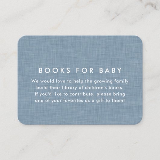 赤ちゃんシャワーブックリクエストシンプルシャンブレブルー エンクロージャーカード (正面)