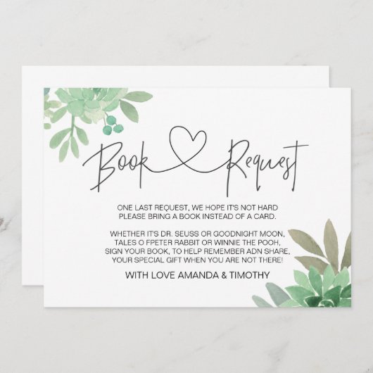 赤ちゃんシャワーブックリクエスト男女兼用多肉類 招待状 (正面/裏面)