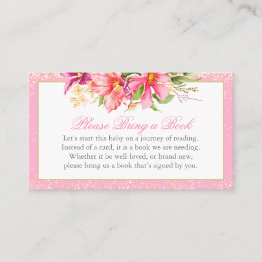 赤ちゃんシャワーブックリクエスト花花花花束桃色 エンクロージャーカード (正面)