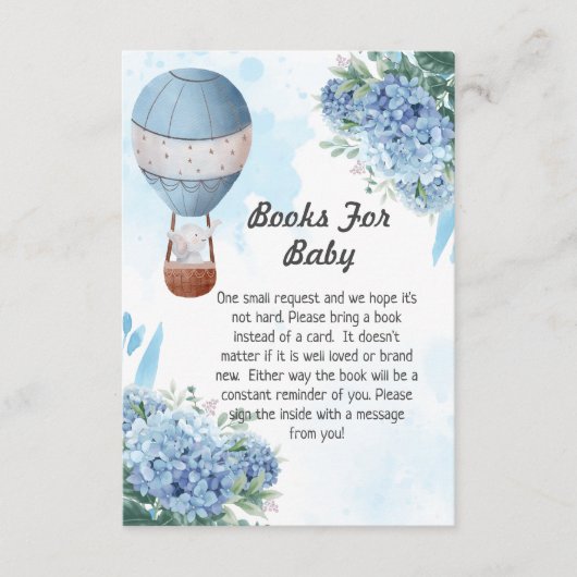 赤ちゃんシャワーブックリクエスト象のホットエアバルーン エンクロージャーカード (正面)