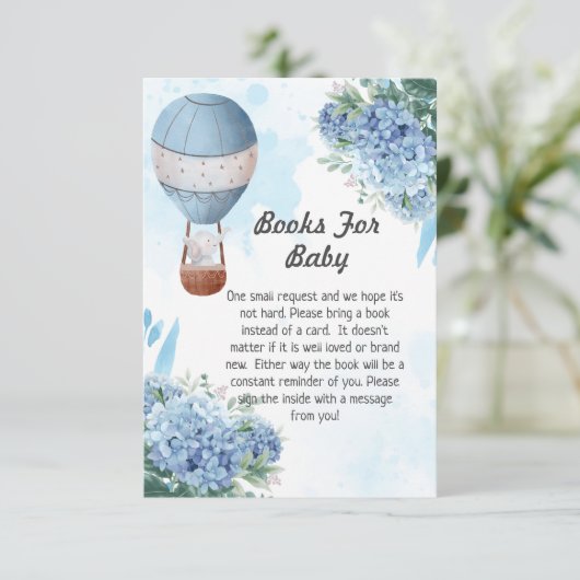 赤ちゃんシャワーブックリクエスト象のホットエアバルーン エンクロージャーカード (スタンド正面)