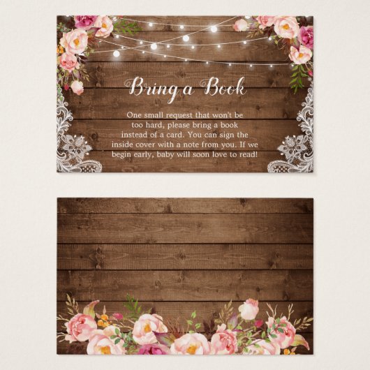 赤ちゃんシャワーブックリクエス素朴ピンクフローラレース (正面&裏面)