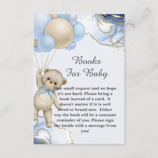 赤ちゃんシャワーブック我々は真珠のように青いバルーンを待つことができる エンクロージャーカード (正面)