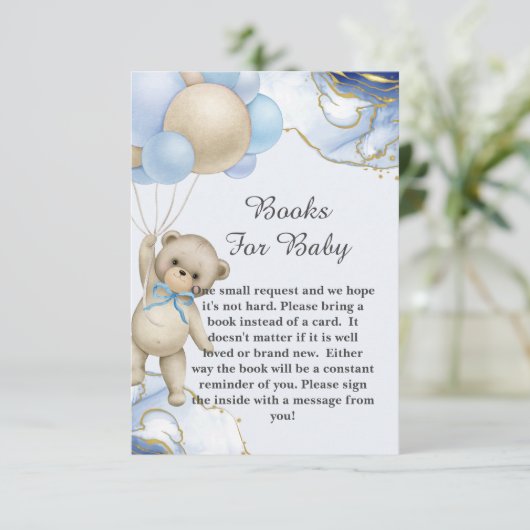 赤ちゃんシャワーブック我々は真珠のように青いバルーンを待つことができる エンクロージャーカード (スタンド正面)