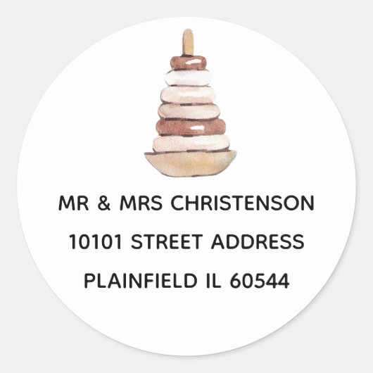 赤ちゃんシャワーブラウン&ホワイトヴィンテージリングや輪トイアドレス ラウンドシール (正面)