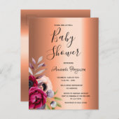 赤ちゃんシャワーブルゴーニュ花模様銅招待 ポストカード (正面/裏面)