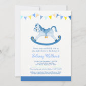 赤ちゃんシャワーブルーのロッキングホース招待状 招待状 (正面)