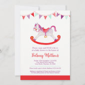 赤ちゃんシャワーブルーのロッキングホース招待状 招待状 (正面)