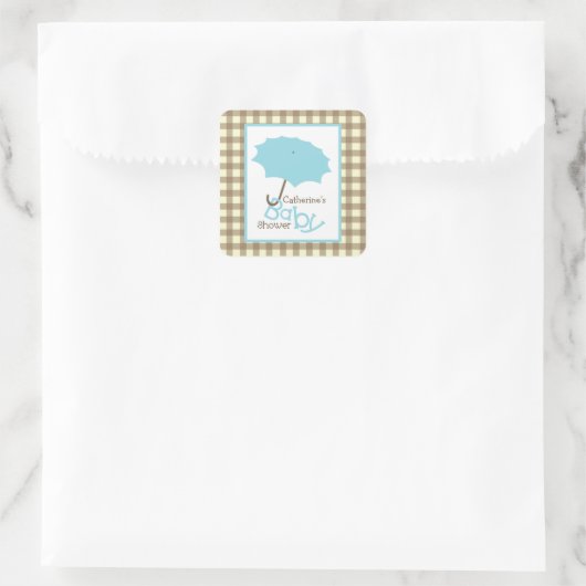 赤ちゃんシャワーブルーアンブレラ&ブラウンギンガム スクエアシール (バッグ)