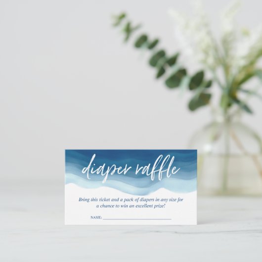 赤ちゃんシャワーブルーグラデーションウォーターおむつラッフル エンクロージャーカード (スタンド正面)