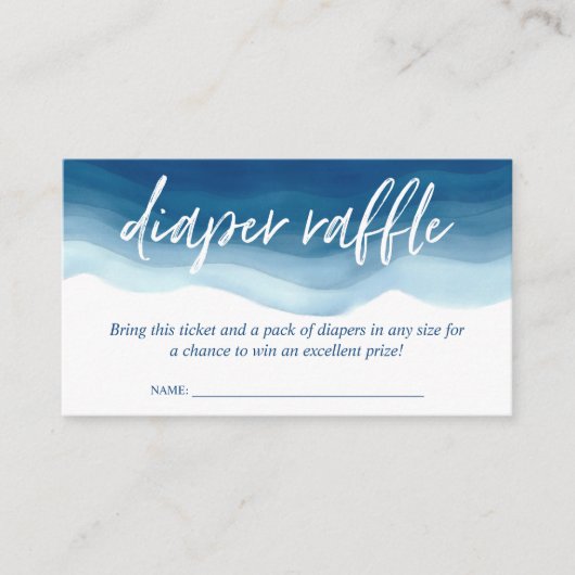 赤ちゃんシャワーブルーグラデーションウォーターおむつラッフル エンクロージャーカード (正面)