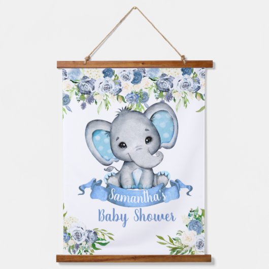 赤ちゃんシャワーブルーボーイエレファントサイン 吊り下げ型タペストリー (正面)