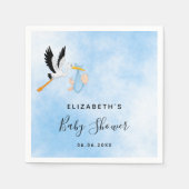 赤ちゃんシャワーブルーボーイコウノトリ名 スタンダードカクテルナプキン (正面)