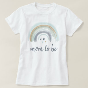 赤ちゃんシャワーブルーボーホレインボーママになる Tシャツ