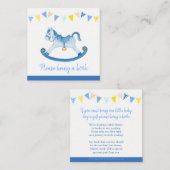 赤ちゃんシャワーブルーロッキングホースのブックリクエストカード エンクロージャーカード (正面/裏面)