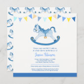 赤ちゃんシャワーブルーロッキングホース四角招待状 招待状 (正面/裏面)