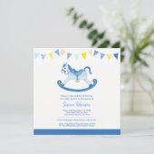 赤ちゃんシャワーブルーロッキングホース四角招待状 招待状 (スタンド正面)