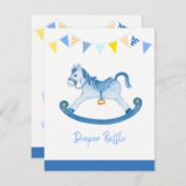 赤ちゃんシャワーブルーロッキング馬おむつラッフル エンクロージャーカード (正面/裏面)