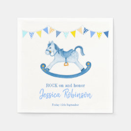 赤ちゃんシャワーブルーロックロッキングホース名 スタンダードカクテルナプキン