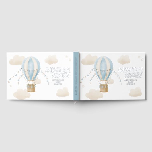 赤ちゃんシャワーブルー熱気球アドベンチャー待ち ゲストブック (全面)