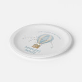 赤ちゃんシャワーブルー熱気球アドベンチャー待ち ペーパープレート (アングル)