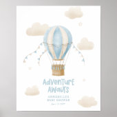 赤ちゃんシャワーブルー熱気球アドベンチャー待ち ポスター (正面)
