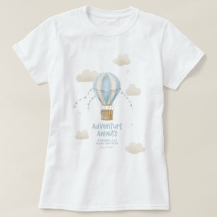 赤ちゃんシャワーブルー熱気球アドベンチャー待ち Tシャツ