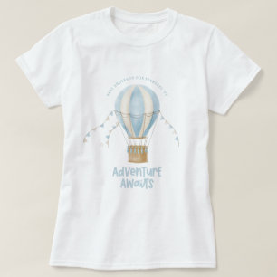 赤ちゃんシャワーブルー熱気球アドベンチャー待ち Tシャツ