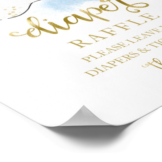 赤ちゃんシャワーブルー金ゴールドおむつラッフルゲームサイン ポスター (角)