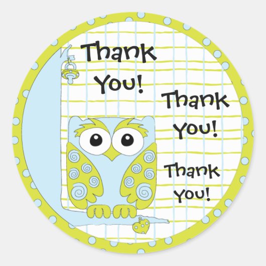 赤ちゃんシャワーブルー/フクロウのシール1 1/2"または3" ラウンドシール (正面)
