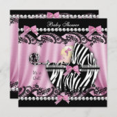 赤ちゃんシャワーブロンド髪ガールピンクゼブラ2 招待状 (正面/裏面)