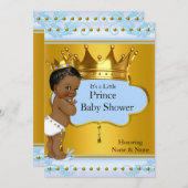 赤ちゃんシャワープリンスキュート少年ブルー金ゴールドクラウンエスニック 招待状 (正面/裏面)