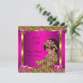 赤ちゃんシャワーベビーかわいいガールヒョウ金ゴールド2 招待状 (スタンド正面)
