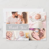 赤ちゃんシャワーベビーフォトコラージピンクグレー サンキューカード (正面)
