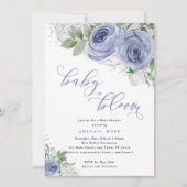 赤ちゃんシャワーベビー開花、青と銀の花 招待状 (正面)