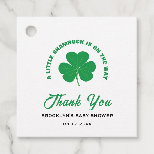 赤ちゃんシャワーホワイトグリーンアイリッシュリトルシャムロクールック フェイバータグ (正面)